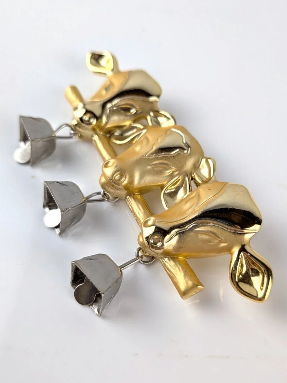 Vintage AJC Cows & Cowbells Gold-tone Brooch
